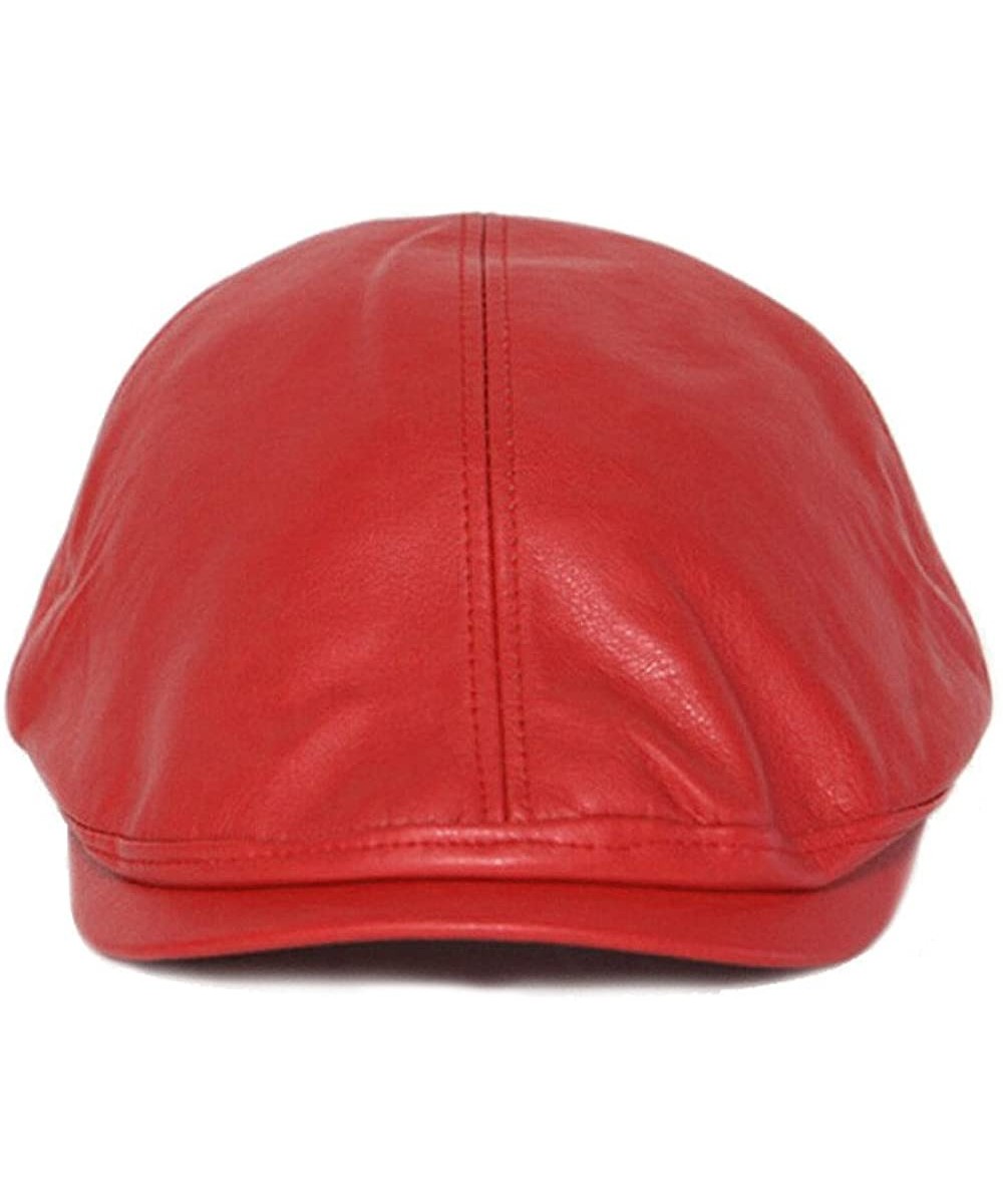 Newsboy Caps Mens Women Vintage Leather Beret Cap Peaked Hat Newsboy Sunscreen Red - CB18HYKNN48 $13.69