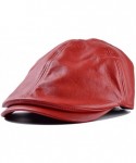 Newsboy Caps Mens Women Vintage Leather Beret Cap Peaked Hat Newsboy Sunscreen Red - CB18HYKNN48 $13.69