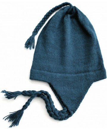 Skullies & Beanies 100% Alpaca Wool Knit Beanie Cap with Ear Flaps- Chullo Hat Women Men- One Size - Teal - CA18904SA3Z $41.23