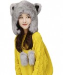 Skullies & Beanies Cute Warm Plush Fluffy Faux Fur Hood Hat Spirit Ears Wolf Bear Cat Costume Hat - Grey - CA188GWDWQX $21.09