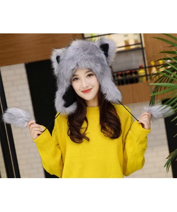 Skullies & Beanies Cute Warm Plush Fluffy Faux Fur Hood Hat Spirit Ears Wolf Bear Cat Costume Hat - Grey - CA188GWDWQX $21.09
