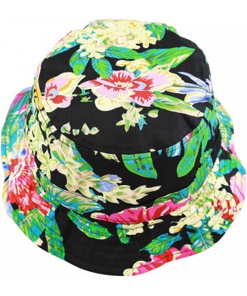 Bucket Hats Floral Print Hawaiian Flower Summer Beach Bucket Hat - Black - CA18DSOS2E0 $16.92