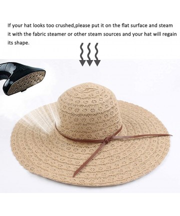 Sun Hats Summer Women Beach Sun Hat Floppy Wide Brim Travel Hat Foldable UV Protect Cotton Hat - Khaki - CX18R5UT4SQ $17.65