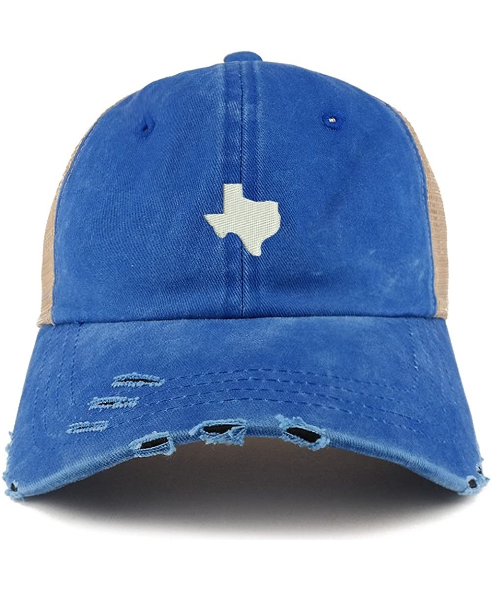 Baseball Caps Texas State Map Embroidered Frayed Bill Trucker Mesh Back Cap - Royal - CY18CWTAM4T $26.70