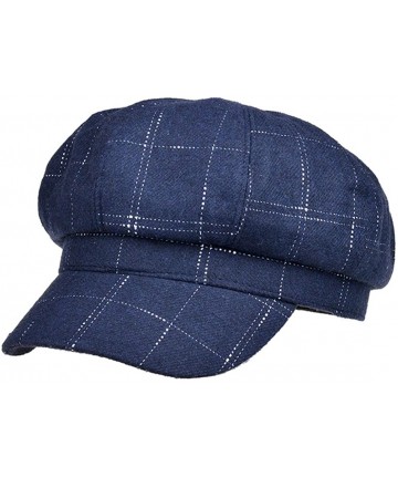 Newsboy Caps Women Girl Newsboy Peaked Beret Hat Warm Cloche Flat Caps - Fashion Navy Blue - CF12MX6TKMO $18.01