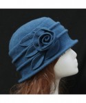 Bucket Hats Vintage Women Wool Church Cloche Flapper Hat Lady Bucket Winter Flower Cap - Blue - C5189KCA2WI $17.82