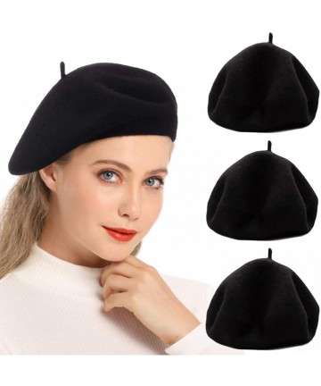 Berets 3 Pieces French Beret Hat Solid Color Wool Artist Beret Hats for Women Girls Lady - Set-1 - CT196IZXGAW $23.94