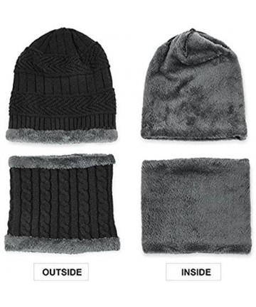 Skullies & Beanies Winter Beanie Hat Scarf Set Warm Knit Hat Thick Knit Skull Cap Touch Screen Glove Unisex - Black - CK1889H...