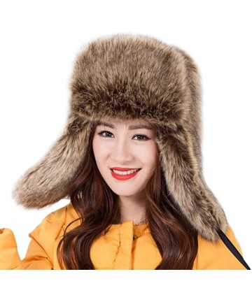Bomber Hats Faux Fur Snow Trapper Hat with Ear Flap for Skiing Head Circumference 22"-22.8" - Raccoon - CI12O8JKD0A $52.78