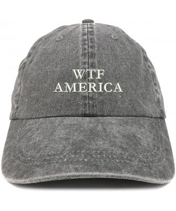 Baseball Caps WTF America Embroidered Washed Cotton Adjustable Cap - Black - C8185LUDM4E $35.24