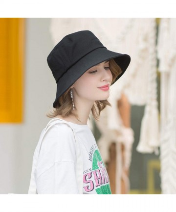 Sun Hats Womens Cotton Wide Brim Sun Hats UPF50 UV Packable Beach Hat Summer Bucket Cap for Travel - Small-black - C918SKE6RO...
