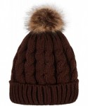 Skullies & Beanies Women's Winter Soft Knitted Beanie Hat with Faux Fur Pom Pom - Brown - C418M37UGGG $13.82