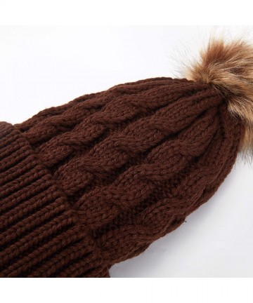 Skullies & Beanies Women's Winter Soft Knitted Beanie Hat with Faux Fur Pom Pom - Brown - C418M37UGGG $13.82