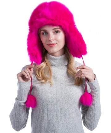 Bomber Hats Women's Pom Pom Faux Fur Ushanka Russian Style Winter Trapper Hat - Rose Red - C5188KN65X3 $37.46