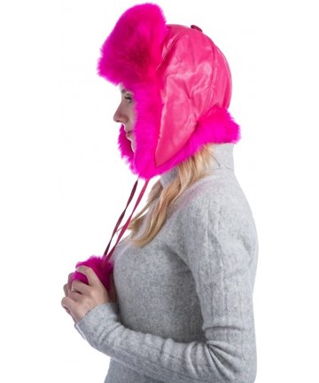 Bomber Hats Women's Pom Pom Faux Fur Ushanka Russian Style Winter Trapper Hat - Rose Red - C5188KN65X3 $37.46