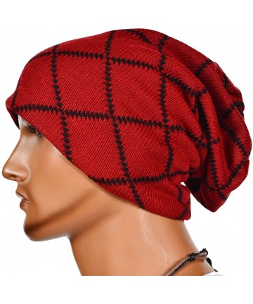 Skullies & Beanies Mens Women's Outdoor Warm Knit Skiing Slouchy Baggy Skull Beanie Hat Cap - Wine - C6128OYGSGZ $18.44