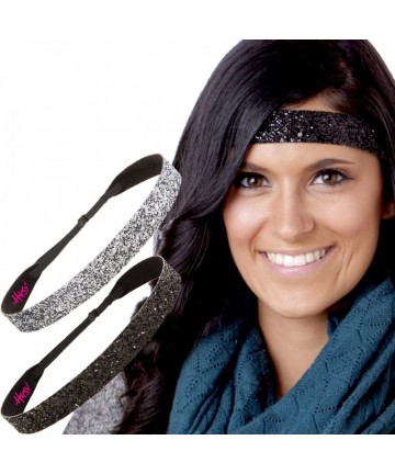 Headbands Adjustable NO Slip Wide Bling Glitter Headbands for Women Girls & Teens Black Duo Pack - Black & Gunmetal - C311N47...