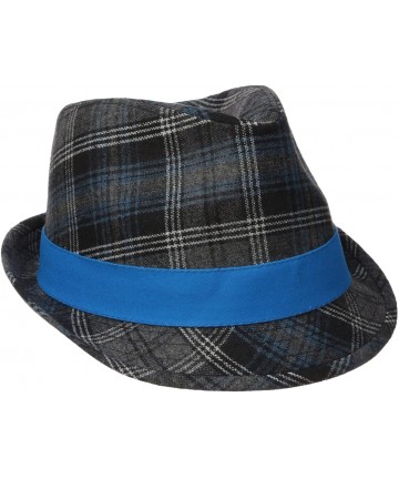 Fedoras Men's Wool Blend Plaid Fedora with Solid Band and Loop - Blue - C612H9AJUGT $35.97