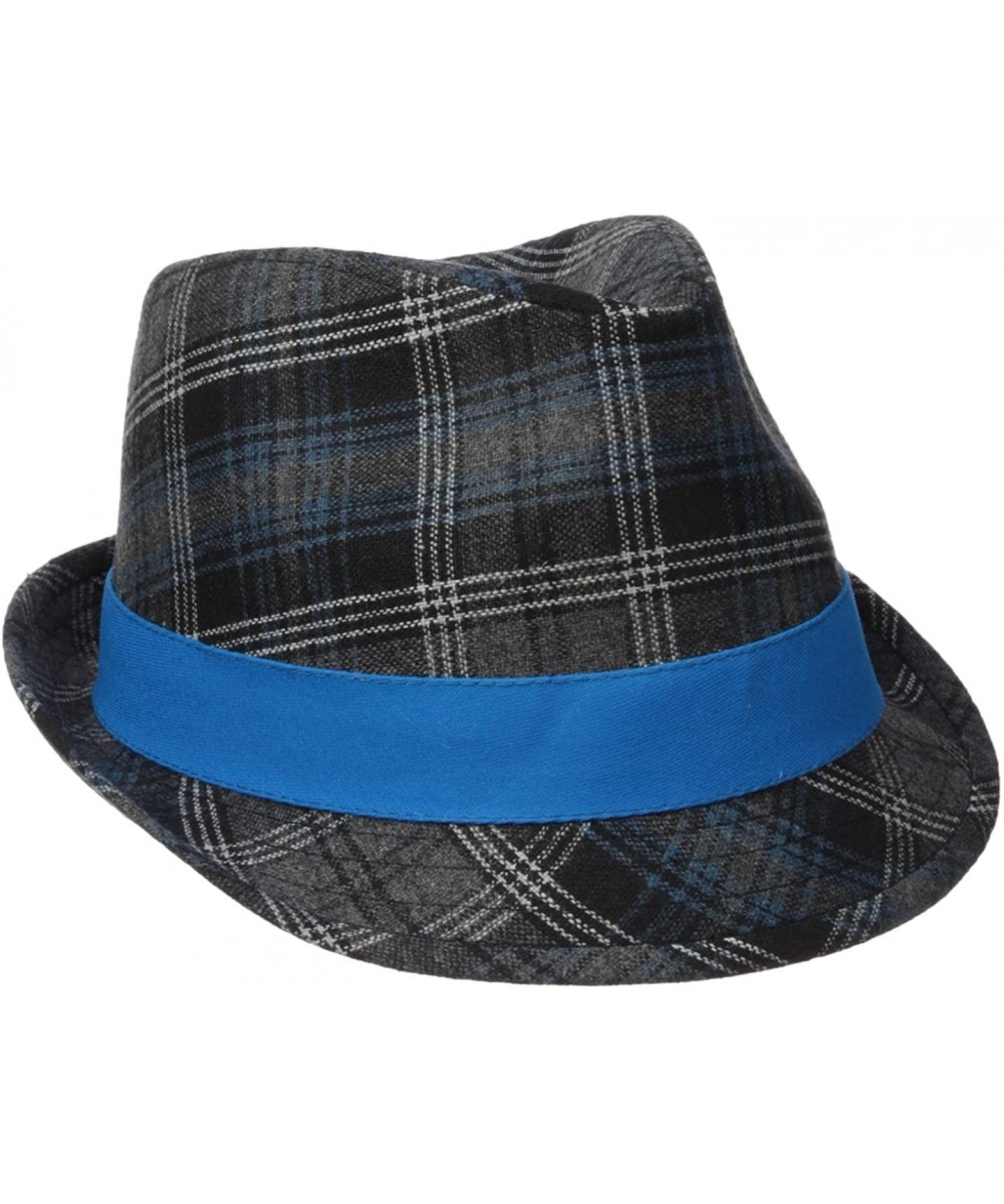 Fedoras Men's Wool Blend Plaid Fedora with Solid Band and Loop - Blue - C612H9AJUGT $35.97