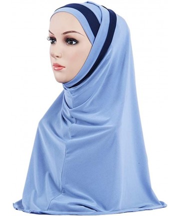 Skullies & Beanies Fashion Hijab Double Loop Slip On Scarf Pull Over Crepe Convenient Shawl Headscarf Chemo Cap Gift - Blue -...