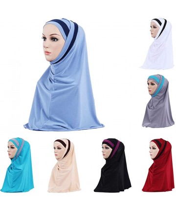 Skullies & Beanies Fashion Hijab Double Loop Slip On Scarf Pull Over Crepe Convenient Shawl Headscarf Chemo Cap Gift - Blue -...