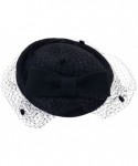 Berets Pillbox Hat Fascinator Beret Wedding Party Top Hat Church Wool Hat for Women - Black - CQ12MYP5R15 $30.83