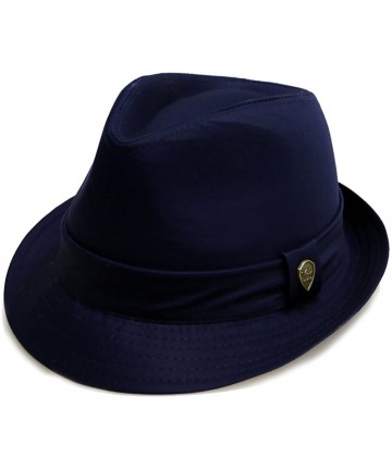 Fedoras Pmt110 Cotton Solid Trilby Fedora - Navy Blue - CP119O35Q8R $18.93