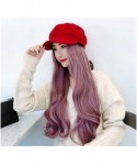 Newsboy Caps Women Newsboy Cabbie Beret Cap Visor Hat with Hair Attached Long Wavy Wig - Red - C218ZZD092R $26.57