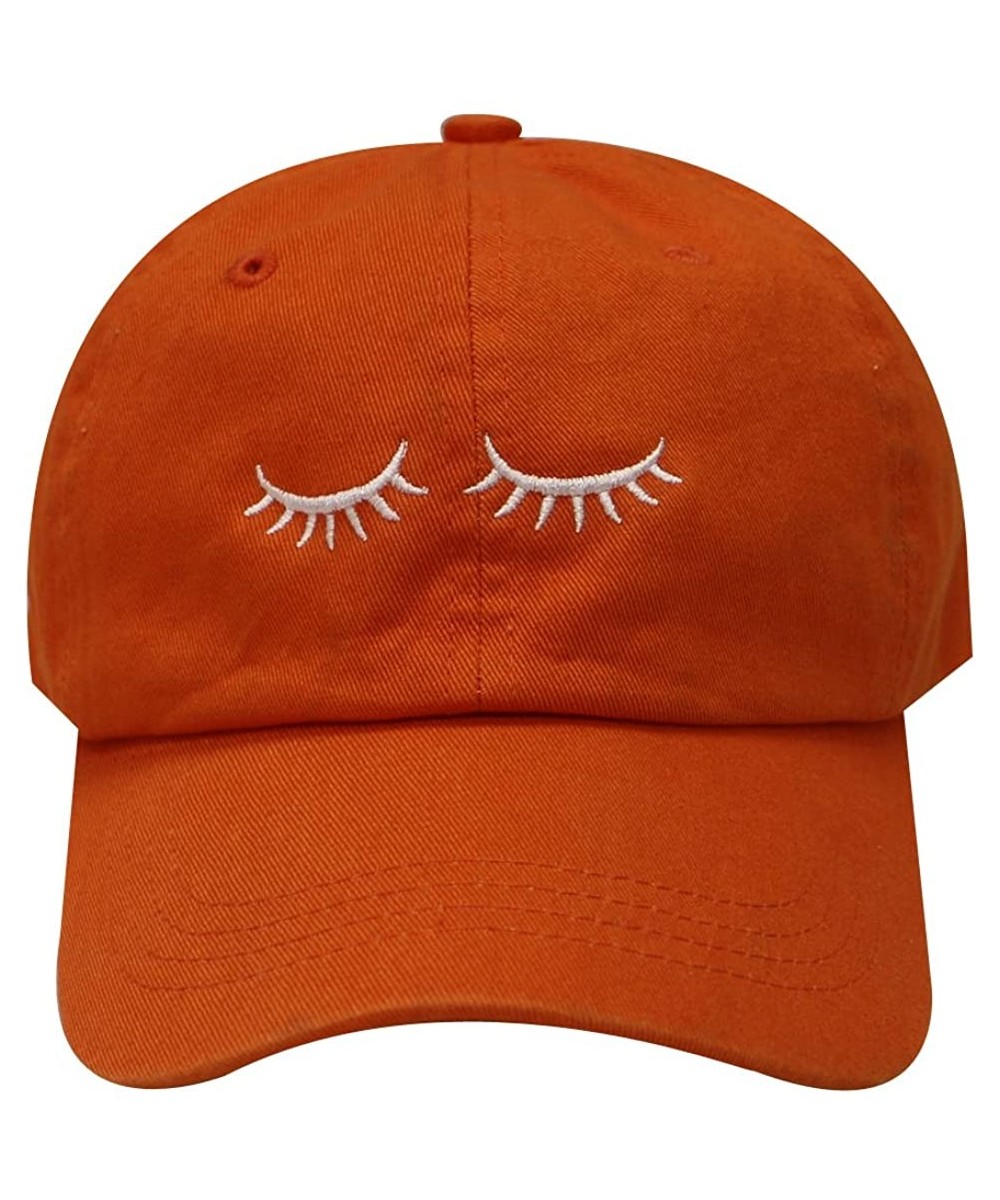 Baseball Caps Eyelashes Cotton Baseball Cap - Orange - CM12KBJAX57 $18.03