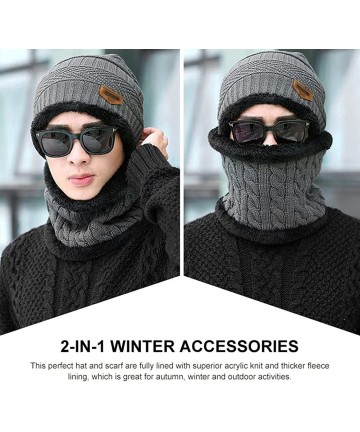 Skullies & Beanies 2-Pieces Winter Beanie Hat Scarf Set Warm Knit Hat Thick Knit Skull Cap for Men Women - Grey - C212O9QGG39...