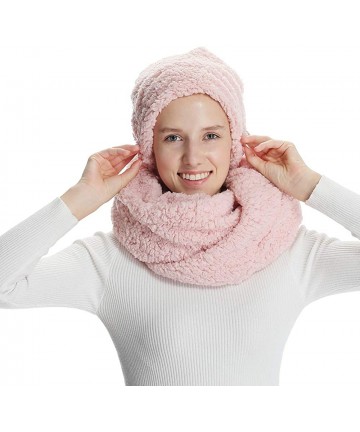 Skullies & Beanies Women Hat and Scarf Set Solid Faux Lamb Velvet Infinity Scarves Beanies Hats Winter Warm Set - Pink - CS18...