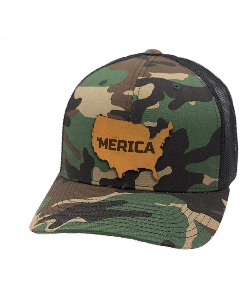 Baseball Caps USA 'The 'Merica' Leather Patch Hat Curved Trucker - Camo - C718IGQ3NN7 $32.37