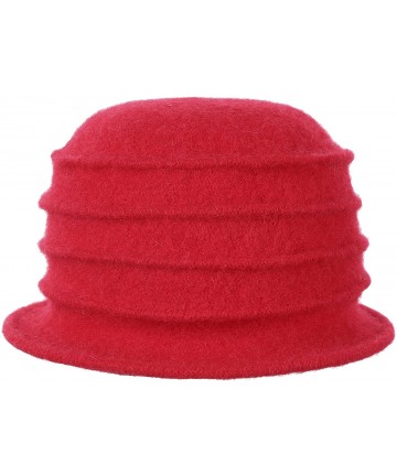 Bucket Hats Womens Winter Warm Wool Cloche Bucket Hat Slouch Wrinkled Beanie Cap with Flower - 2 Style-red - CZ1845HNG29 $16.78