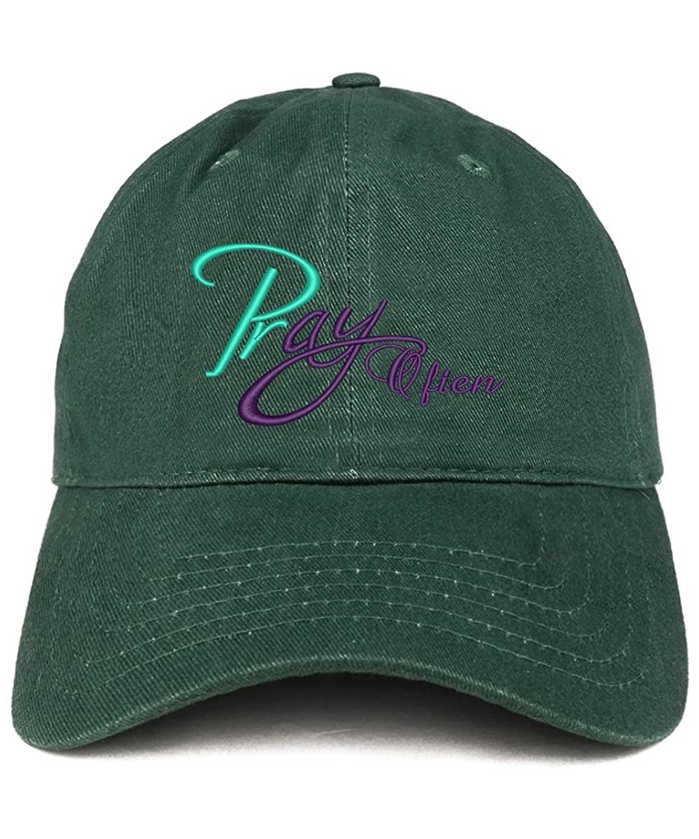Baseball Caps Pray Often Embroidered Low Profile Brushed Cotton Cap - Hunter - CF188T8HYMW $24.29