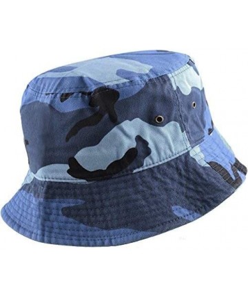 Bucket Hats Unisex 100% Cotton Packable Summer Travel Bucket Beach Sun Hat - Blue Camo - C518CZRCQHN $14.94