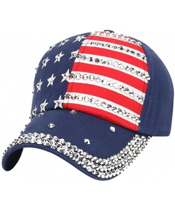 Baseball Caps Women Sparkle Rhinestone USA Patriotic American Flag Baseball Cap Hat 4th July Summer Sun Cap - Navy - CA18E602...