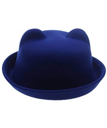 Fedoras Women Candy Color Wool Woolen Felt Cat Ear Curling Fedora Bowler Top Hat Cap 22" - Royal Blue - CB12CZ1UWJ7 $15.39
