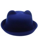 Fedoras Women Candy Color Wool Woolen Felt Cat Ear Curling Fedora Bowler Top Hat Cap 22" - Royal Blue - CB12CZ1UWJ7 $15.39