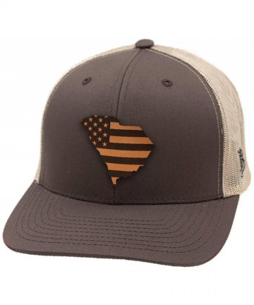 Baseball Caps 'Midnight South Carolina Patriot' Black Leather Patch Hat Curved Trucker - Brown/Tan - CU18IGQ43LH $33.04