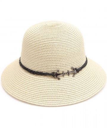 Fedoras Women's Summer Straw Sun Beach Fedora Hat with Band - Anchor-beige - CH18D46KHG7 $20.34