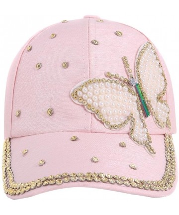 Baseball Caps Women's Bling Rhinestone Butterfly Baseball Cap Adjustable Hip Hop Hat - Light Pink - CV18GG3839G $14.92