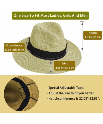 Fedoras Sun Straw Fedora Beach Hat Wide Brim Panama Hat for Both Women and Men UPF50+ - Ivory - CL18WZH446Q $16.12