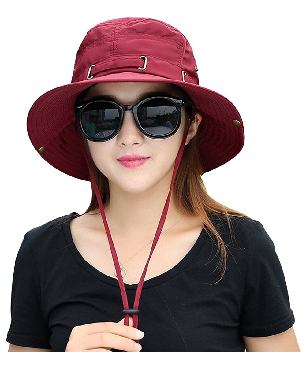 Sun Hats Summer Sun Men/Women Wide Brim UV Beach Caps Sports Fishing Hats - Red - CL1843QCAYN $15.08