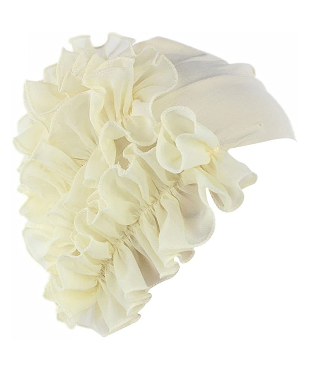 Headbands Womens Wrap Cap Flower Chemo Hat Beanie Scarf Turban Headband - Beige - CT18INSYQ7K $13.07