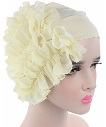 Headbands Womens Wrap Cap Flower Chemo Hat Beanie Scarf Turban Headband - Beige - CT18INSYQ7K $13.07