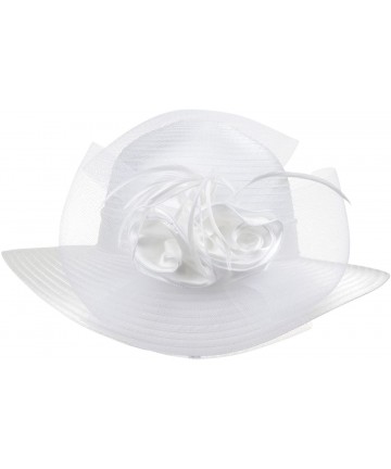 Bucket Hats Lady's Kentucky Derby Dress Church Cloche Hat Bow Bucket Wedding Bowler Hats - White - CM188N5XZGR $22.00