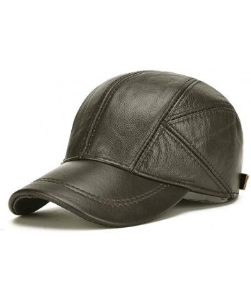 Baseball Caps Men Cowhide hat Winter Warm Outdoor Protect Ear Real Leather Adjustable Baseball Cap - Dark Coffee - CX18N8CDLA...
