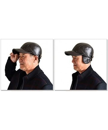 Baseball Caps Men Cowhide hat Winter Warm Outdoor Protect Ear Real Leather Adjustable Baseball Cap - Dark Coffee - CX18N8CDLA...