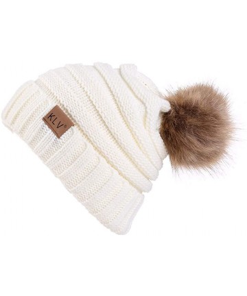 Skullies & Beanies Men Women Baggy Warm Crochet Wool Knit Ski Beanie Skull Slouchy Caps Hat with Faux Fur Pompom Free Size - ...