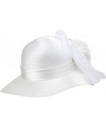 Bucket Hats Lady's Kentucky Derby Dress Church Cloche Hat Bow Bucket Wedding Bowler Hats - White - CM188N5XZGR $22.00